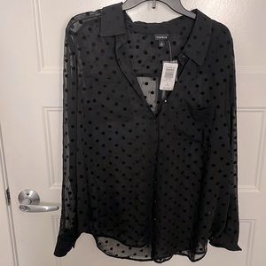 Black sheer polka dot blouse